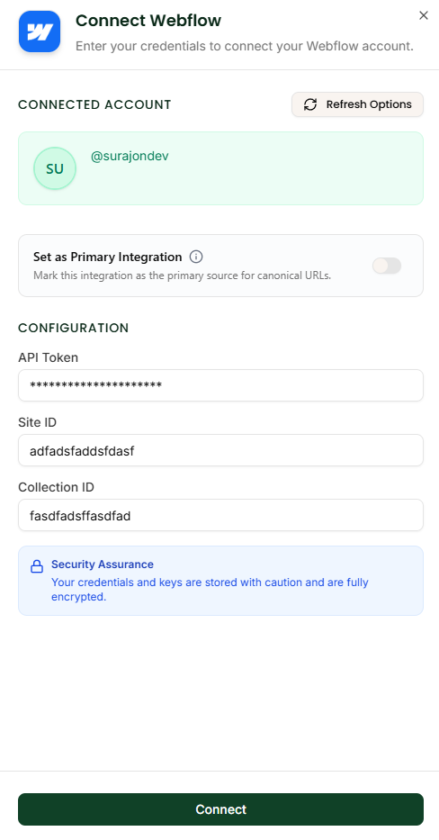 Webflow Connection Modal